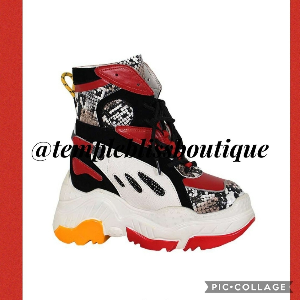 Snakeskin Red platform sneakers